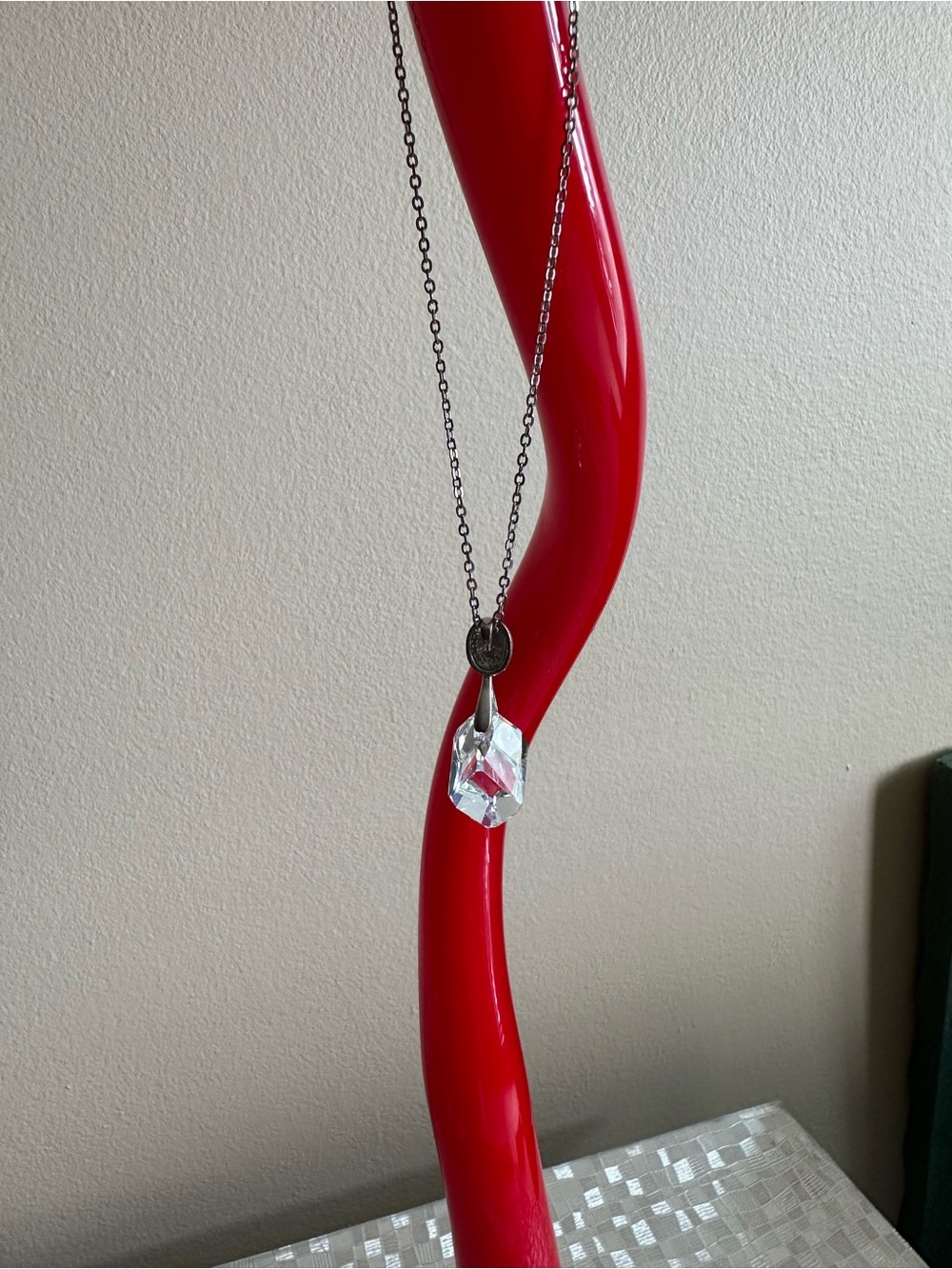 Clear Crystal Pendant Necklace - Red Display Accent